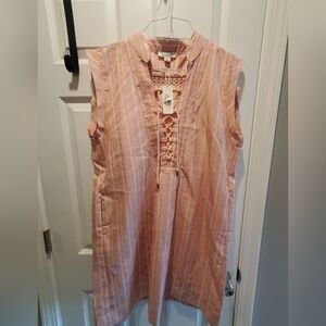 Simply Noelle NWT sz xxl. Pink white stripes.  Lace up neck. Cap sleeves